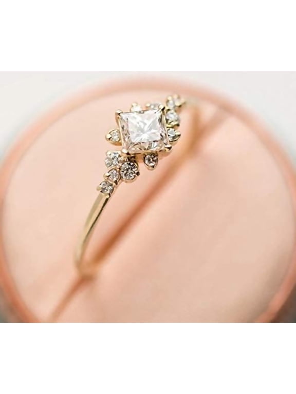 Dainty Square Cubic Zirconia Promise Rings Bridal Wedding Simulated Diamond Fashion Ring for Women Stackable Gold Silver Plated Engagement Ring Exquisite Square Cut Accent CZ Wedding(Silver.Size 6)