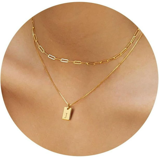 Dainty Square Letter J Pendant Necklace 14K Real Gold Plated