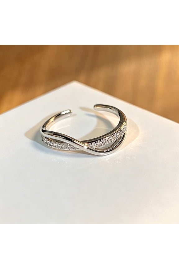 Dainty Stackable CZ Knot Open Ring Multipack, Silver Adjustable Twisted Wrap Promise Finger Rings Trendy Fashion Jewelry for Her