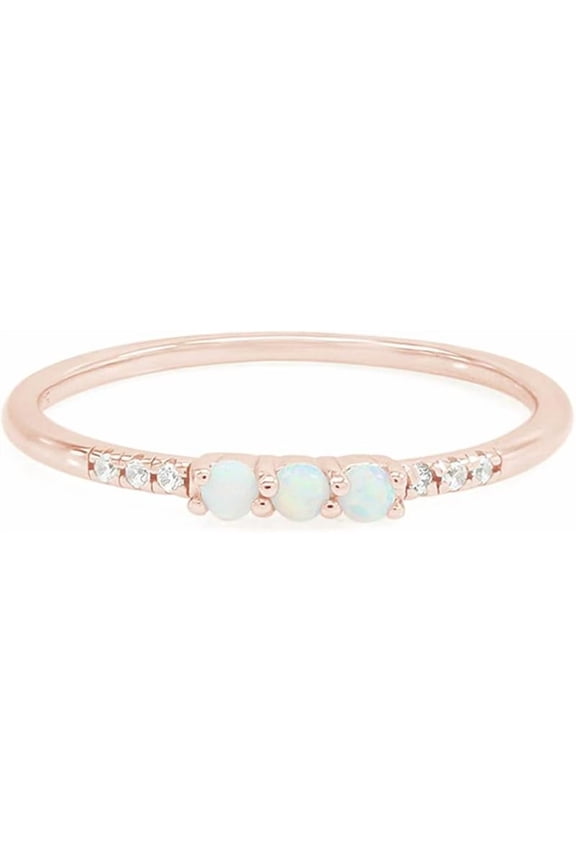 Dainty Stackable Three Round Shape Stone, Synthetic Opal Wedding Bridal Engagement Ring Band for her in Sterling Silver, Jewelry Gift For Her