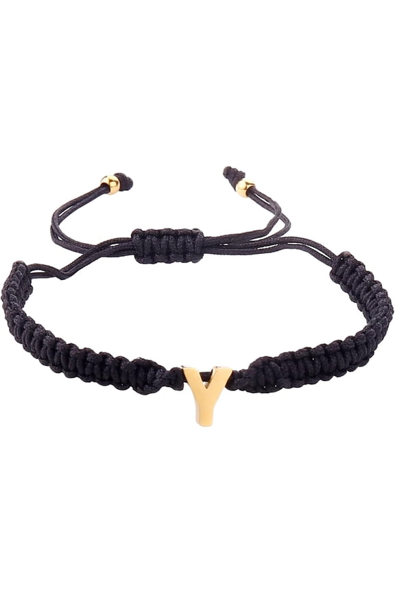 Dainty Stainless Steel Initial A-Z Letter Charm Bracelets for Men Women Handmade Adjustable Rope Braided Jewelry Personalized Birthday Gifts