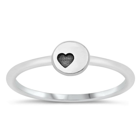 Dainty Stamped Heart Circle of Love Ring .925 Sterling Silver Band Jewelry Female Male Unisex Size 7