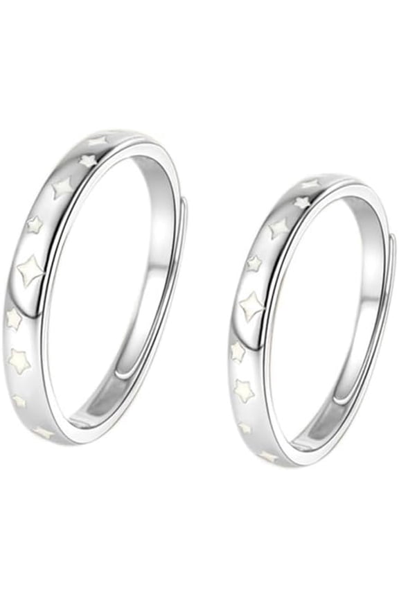 Dainty Star Matching Ring for Him and Her Sterling Silver 999 Luminous Glow Pointed Star Wedding Couples Open Ring Adjustable Engagement Statement Bands Jewelry