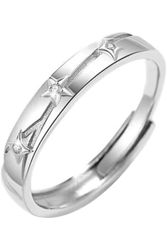Dainty Star S925 Sterling Silver Open Adjustable Ring for Women Crystal Shooting Stars Wedding Statement Stackable Finger Rings Charms Eternity Promise Rings Jewelry for Valentine Girlfriend