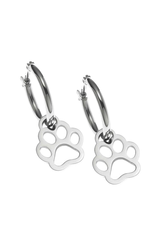 Dainty Steel Open Paw Print Hoop Earrings for Pet Lovers