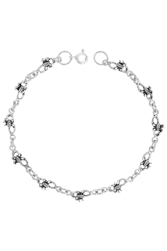 Dainty Sterling Silver Scorpion Bracelet for Women 1/4 wide 7.5 inch long