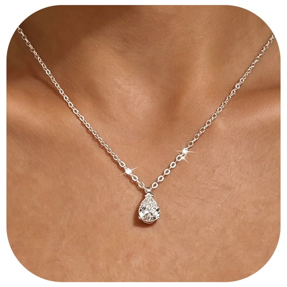 Dainty Teardrop Cubic Zirconia Necklace for Women,Adjustable Chain, Hypoallergenic Waterproof Sparkling CZ Pendant Jewelry Cute Trendy Wedding Birthday Jewelry Christmas Mothers Day Gift
