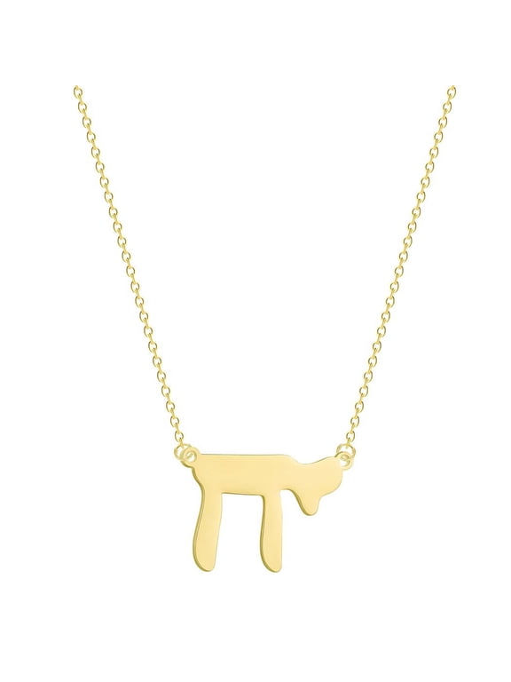 Dainty Tiny Chai Charm Necklace for Women Teens Stainless Steel Judaism Hebrew Letter Pendant Jewish Amulet Symbol of Life Jewelry Gifts for Hanukkah Prayer, Gold