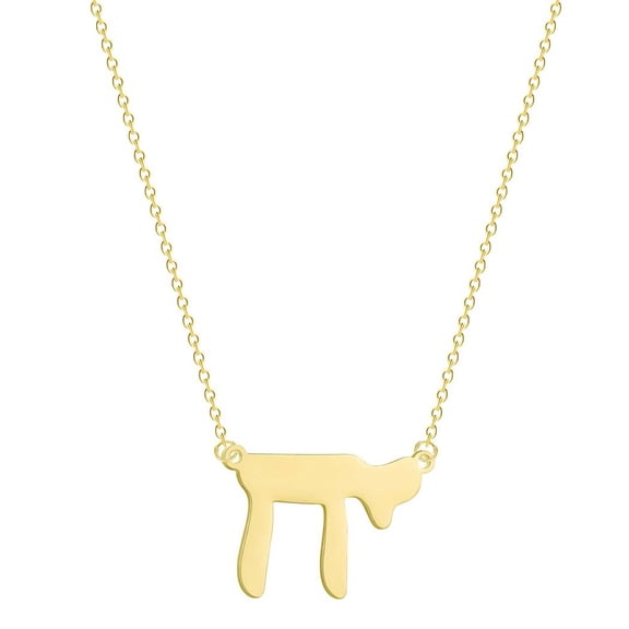 Dainty Tiny Chai Charm Necklace for Women Teens Stainless Steel Judaism Hebrew Letter Pendant Jewish Amulet Symbol of Life Jewelry Gifts for Hanukkah Prayer, Gold
