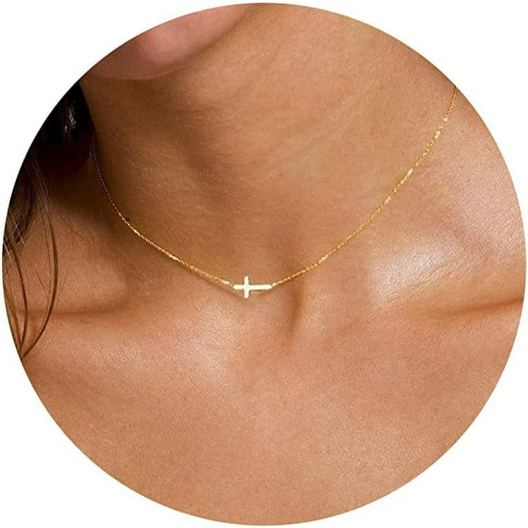 jewelery Dainty Tiny Cross Necklace Gold 16 18