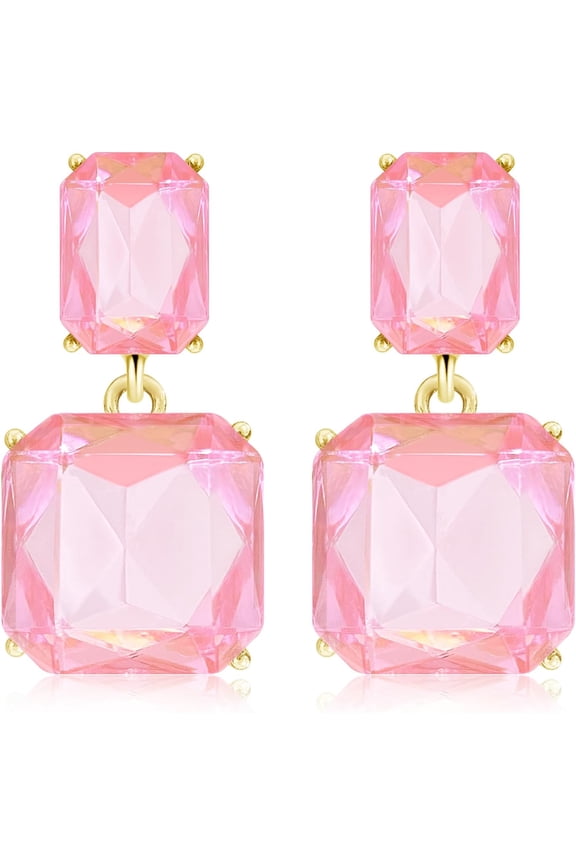 Dainty Transparent Geometric Square Crystal Dangle Drop Earrings Sparkly Rhinestone Rectangle Stud Earrings for Women[n2309]