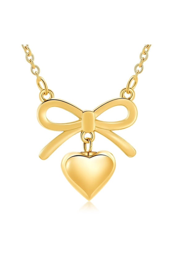 Dainty Urn Necklace for Ashes - Bow & Heart Cremation Jewelry Tiny Heart Urn Necklaces for Ashes for Women Men Stainless Steel Small Urn Locket