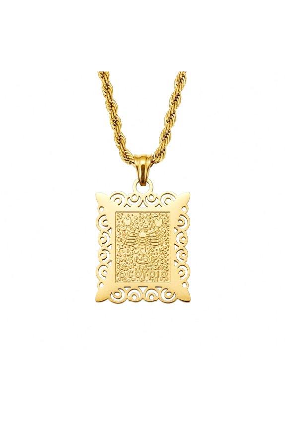 Dainty Zodiac Necklace Ring Set Lace Constellation Pendant 14K Gold Plated Stainless Steel Anti-Tarnish Hypoallergenic Celestial Women Fashion Jewelry Birthday Gift