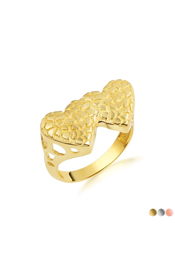 Dainty and Elegant Gold Rings 10K Double Heart Nugget Ring, Size 7