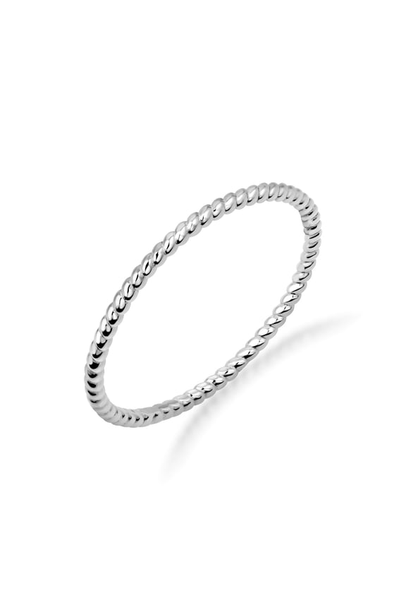 Dainty and Elegant Gold Rings 10K White Gold Dainty Stackable Rope Cable Design Thin Slender Band Ring, Stunning Gold Ring, Size 11