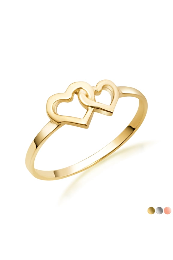 Dainty and Elegant Gold Rings 10K Yellow Gold Double Heart Ring, Stunning Gold Ring, Size 6