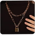 thumbnail image 1 of Dainty layered Padlock Necklace with Key Paperclip Link Chain Choker for Women, 1 of 12