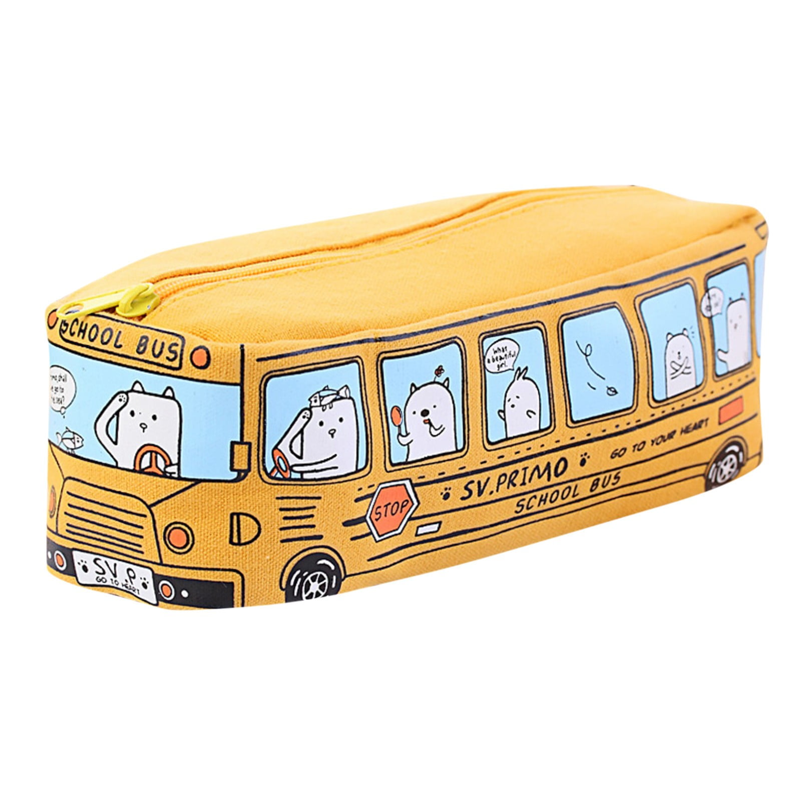 Dainzusyful Small Animal Bus Canvas Pencil Cases, Yellow - Walmart.com