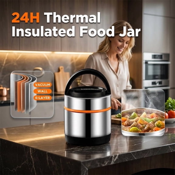 Daiosportswear 1.2L Stackable thermal Food Container, Multi Compartment Insulated Lunch Jar with Carry Handle, Portable Food Storage Pot for Hot Cold Meals for Work Camping and Daily Use