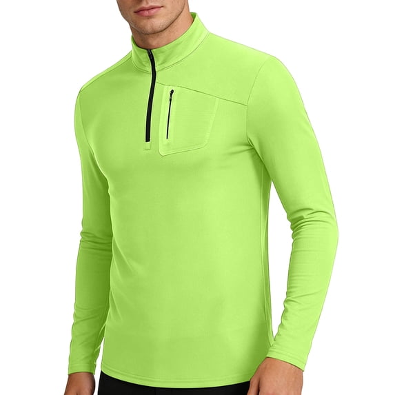 Daiosportswear 1/4 Zip Athletic Shirts for Men Stand Collar Pullovers Long Sleeve Rash Guard Upf 50+ Outdoor Running T-Shirt Green L(L)
