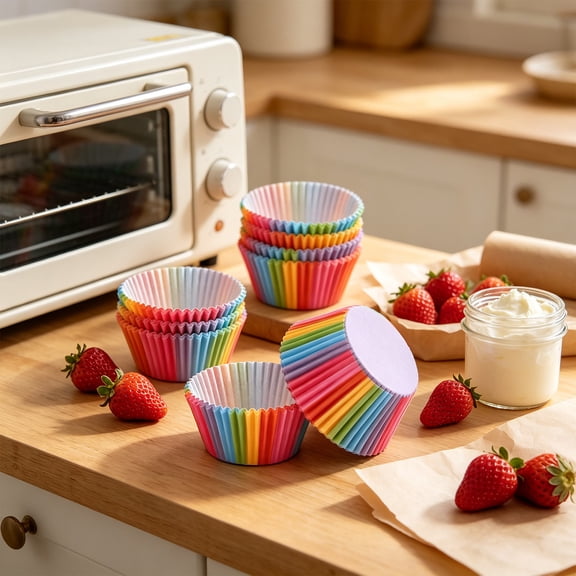 Daiosportswear 100PCS Greaseproof CuPCake Liners, Standard Size Muffin Paper Baking Cups, Colorful Pattern Non Stick Baking Wrappers, for Home Bakery Birthday Party and Festival Dessert Making