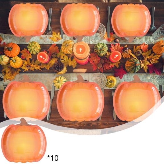 Daiosportswear 10Pcs Cute Pumpkin-Shaped Paper Plates Thanksgiving & Halloween Tableware, 9.1×9.1in 140g Disposable Easy-Clean Sturdy, for Party/Festival Dessert & Celebration Use