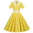 thumbnail image 1 of Daiosportswear 1950 Women Dress Midi Shirt Dress Cocktail Dress with Belt, Short-Sleeved Dress for Women Yellow 12(XXL), 1 of 8