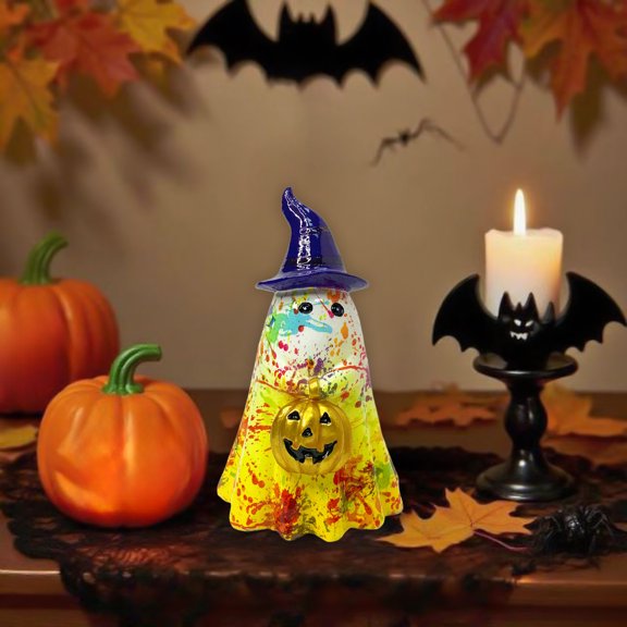 Daiosportswear 1PC 6.1x4.7x3.9in Halloween Ghost Ornament,Halloween Party Decor,Resin Sturdy Reusable LED Glowing,Easy Store for Tree/Ceiling/Tabletop Indoor/Outdoor Spooky Decor