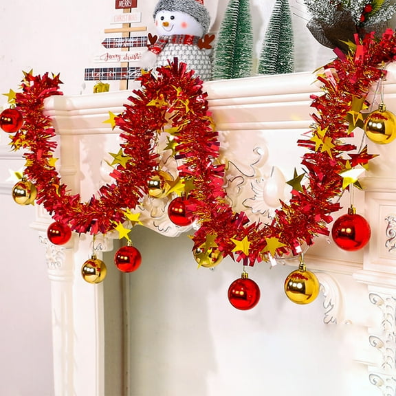 Daiosportswear 1PC Christmas Tree Ornaments,Christmas Strip Light Ball Set,Plastic 78.7x3.2in,1x Rattan+12x Balls,Flexible Reusable,for Shop Window/Home/Christmas Tree/Fireplace/Door Frame Decor