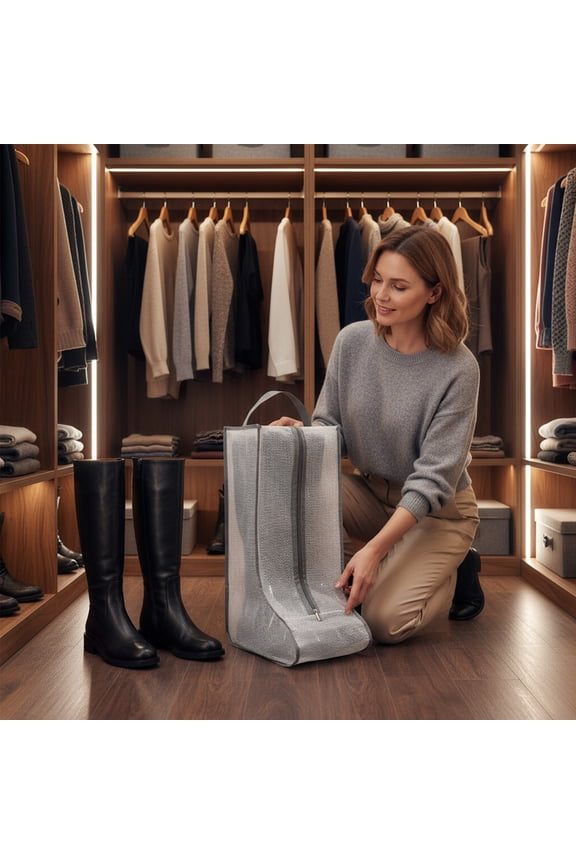 1PC Transparent Waterproof Shoe Storage Bag, 18.9×11×7.9in Large Capacity, Portable with Handle for Boots/Sneakers/Travel