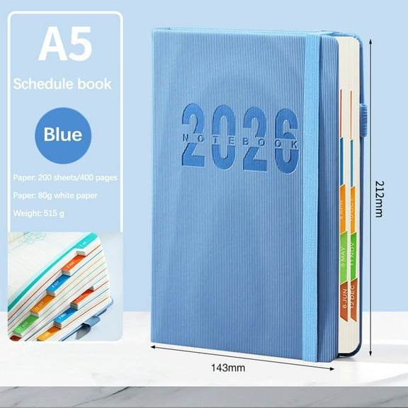 Daiosportswear 2026 Weekly & Monthly Planner Notebook, Hardcover Calendar, 80gsm Thick Paper, 365-Day office Plan, Ribbon Markers, Elastic Strap, Inner Pocket, Perforated Corners, Pen Included