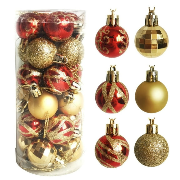 Daiosportswear 24-Pack 1.2in Flocked Beaded Christmas Balls,Plastic Hanging Ornaments,Unbreakable,Shatterproof,for Christmas Tree/Party/Wedding,Home/Hotel/Restaurant Decor,Tree Baubles