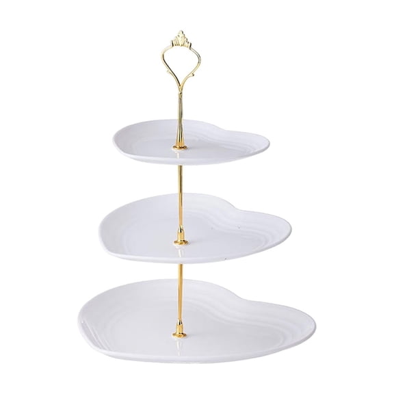 Daiosportswear 3-Tier Heart Serving Fruit Tray, Cake Tray Iconic Stoneware with Metal Handle, Easy Assembly for Stylish Display