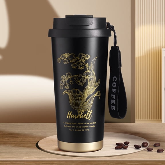 Daiosportswear 304 Stainless Steel Insulated Travel Cup 500ml, Vacuum Flask with Straw, Portable Suzuran Design, White/Black/Red, 7.67in Height, Gift Idea