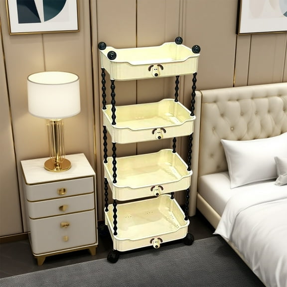 Daiosportswear 35.4x13.0x9.1in Four Tier Mobile Storage Rack,Living Room Snack Fruit Cart,Plastic Sturdy Lockable Casters Ventilated Shelves,for Kitchen/Bathroom/Baby Bookcase/Home Organizer