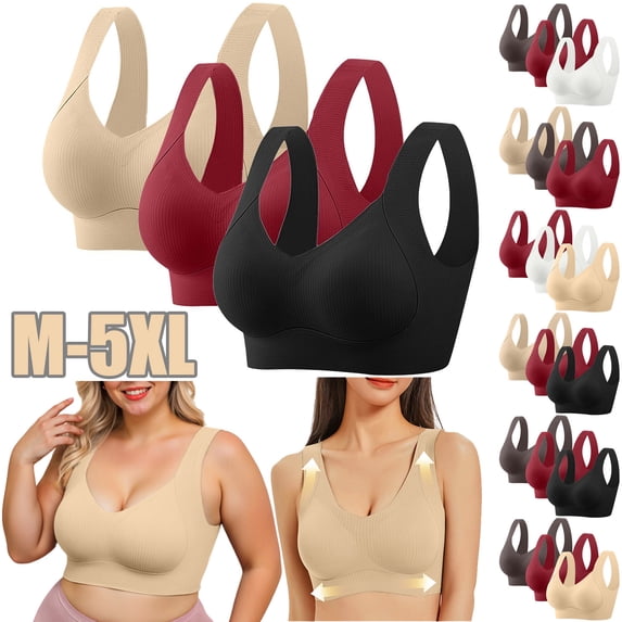 Daiosportswear 3Pc Bras for Women No Underwire Full Coverage Everyday Bra Comfortable Wireless Padded Bras White-I XL(XL)
