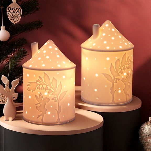 Daiosportswear 5.2x3.5x3.5in Castle Ceramic Candlestick,Hand-Carved Ornament,High-End Gift,Birthday/Christmas Present,for Family,Living Room/Study Decor,Scented Candle Holder,Unique Artistic Accent