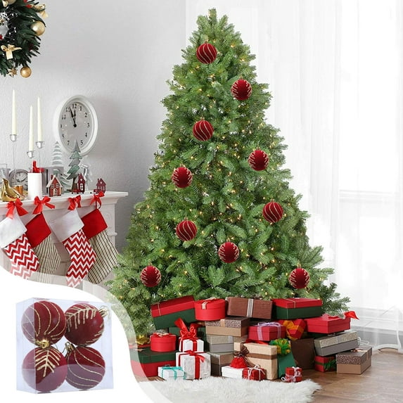 Daiosportswear 6 Inches Flocked Christmas Hanging Balls Set, Glitter Plastic Ornaments, Multi-Color, Christmas Tree Decorations, Festival Atmosphere, Home Decor, Holiday Special