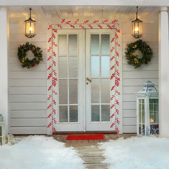 Daiosportswear 7.1x5.1x2in Artificial Christmas Vines,1-Pack Plastic Decor,Green with Red Berries,Bendable,Hanging Ring,for Doors/Windows/Fireplaces,Party Decoration,Durable