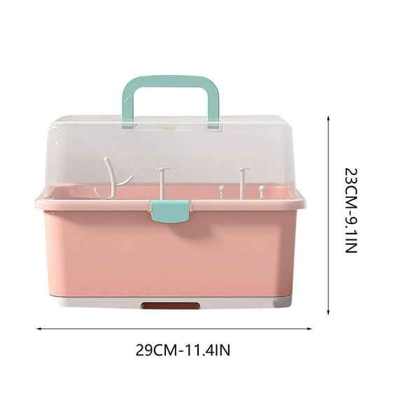 Daiosportswear Baby Bottle Holder, Portable Large Capacity Toddler Bottles Storage Box with Lid Cover Anti-Dust Protection and Cutlery Storage Baby Bottle Drying Rack