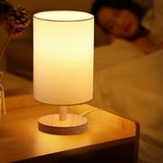 Daiosportswear Bedside Table Lamp - Small Bedroom Lamps for Nightstand,Solid Wood Lamp with Fabric Shade, Minimalist Desk Reading Lamps for Living Room office Dorm Yellow