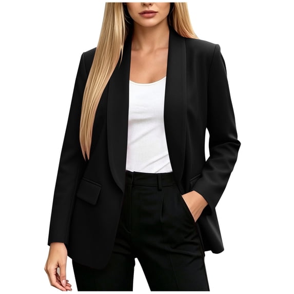 Daiosportswear Blazers for Women Business Casual Long Sleeve Lightweight Suit Jacket Lapel Open Front Work Blazer with Pocket Black