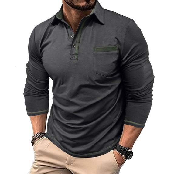 Daiosportswear Business Casual Collared T-Shirts for Men Long Sleeve Pullover Versatile Button Up Workout Golf Tee Tops Dark Gray XL(XL)