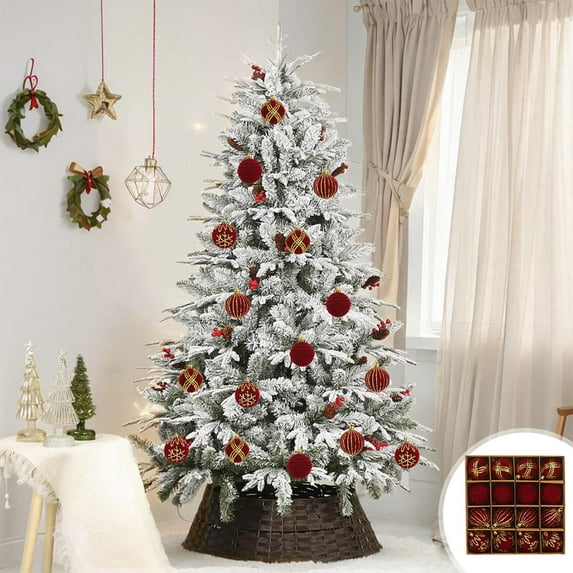 Daiosportswear Christmas Hanging Balls,Christmas Decorations,Red,Flocked,Painted,9.5x9.5x2.4in,Hangable with Rope,Colorful,Holiday Decor,Christmas Tree Ornaments,for Christmas/Thanksgiving/Parties