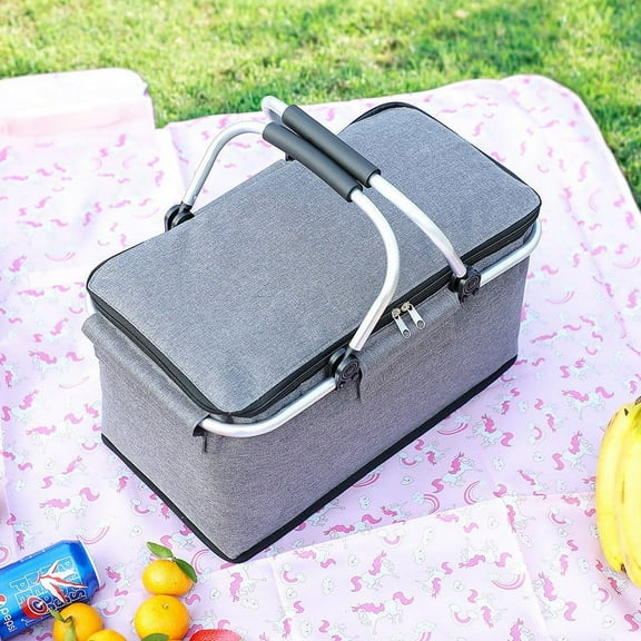Daiosportswear Collapsible Insulated Cooler Bag with Aluminium Frame | Suitable for Picnic, Camping, Bbq and Sporting Events Gray