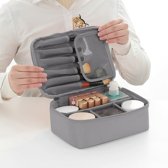 Daiosportswear Makeup Bag,Cosmetic Cases,Travel Makeup Bag with Compartment,Protable Travel Makeup Case for Cosmetics,Makeup Brushes,Toiletries,Travel Accessories Gray