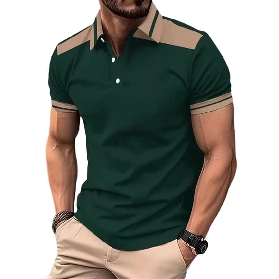 Daiosportswear Color Block Shirt for Men Turn-Down Collar Short Sleeve T-Shirts Summer Casual Athletic Tops Slim Golf Tee Green M(M)