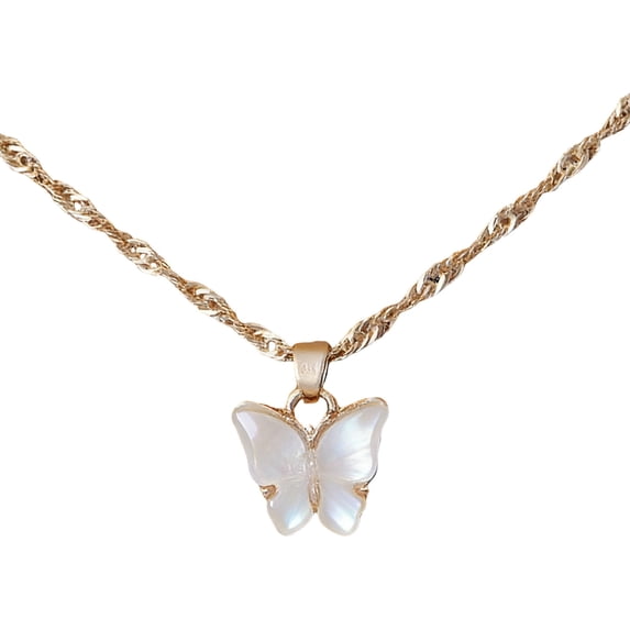 Daiosportswear Colorful Acrylic Butterfly Pendant Necklace Bohemian Adjustable Retro Card Clavicle Chain Insect Animal Necklace for Women Friend Friendship Party Jewelry Gift