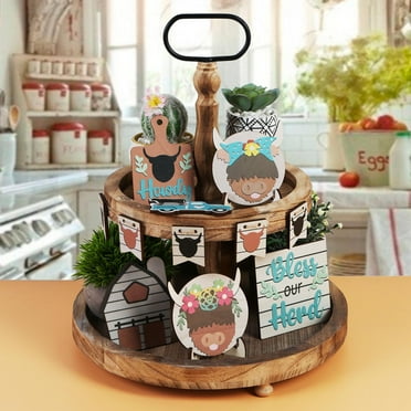 Daiosportswear Easter Tiered Tray Decorations Set, Spring Tiered Tray Decorations Set, Wooden Easter Tiered Tray Decor, Sign Tiered Tray, Easter Home Decoration Ornament