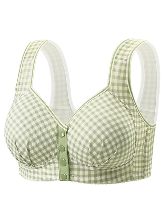 Front Closure Plaid Bra for Women - Comfort Wide Strap No Underwire Push Up Convenient Everyday Bras Green 48